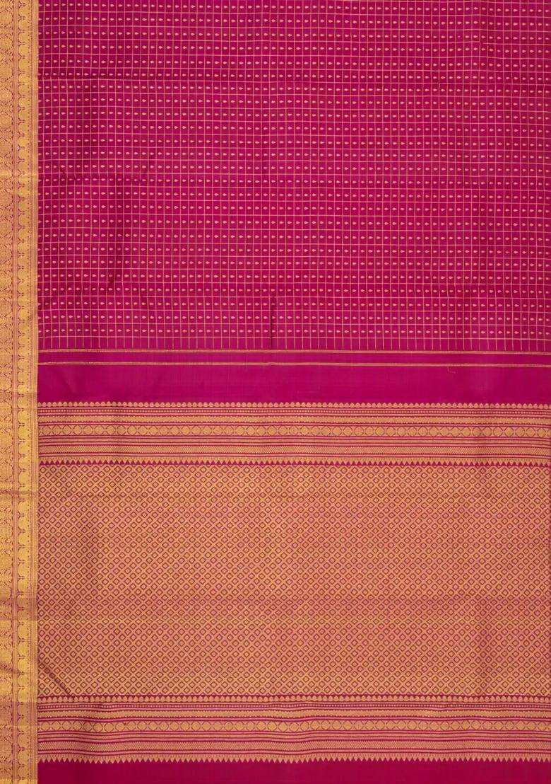 Crimson Handloom Kanchipuram Silk Saree With Zari Checks Buttas With Buttas And Brocade Design For Women - Indya