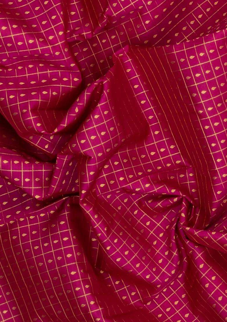 Crimson Handloom Kanchipuram Silk Saree With Zari Checks Buttas With Buttas And Brocade Design For Women - Indya