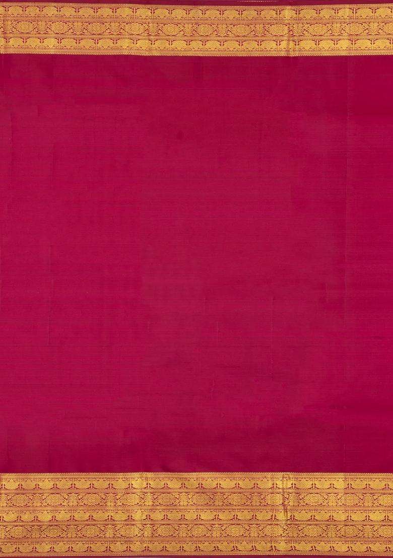 Crimson Handloom Kanchipuram Silk Saree With Zari Checks Buttas With Buttas And Brocade Design For Women - Indya