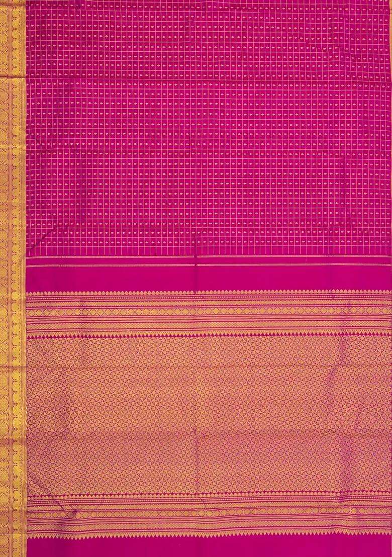 Pink Handloom Kanchipuram Silk Saree With Zari Checks Buttas With Buttas And Brocade Design For Women - Indya