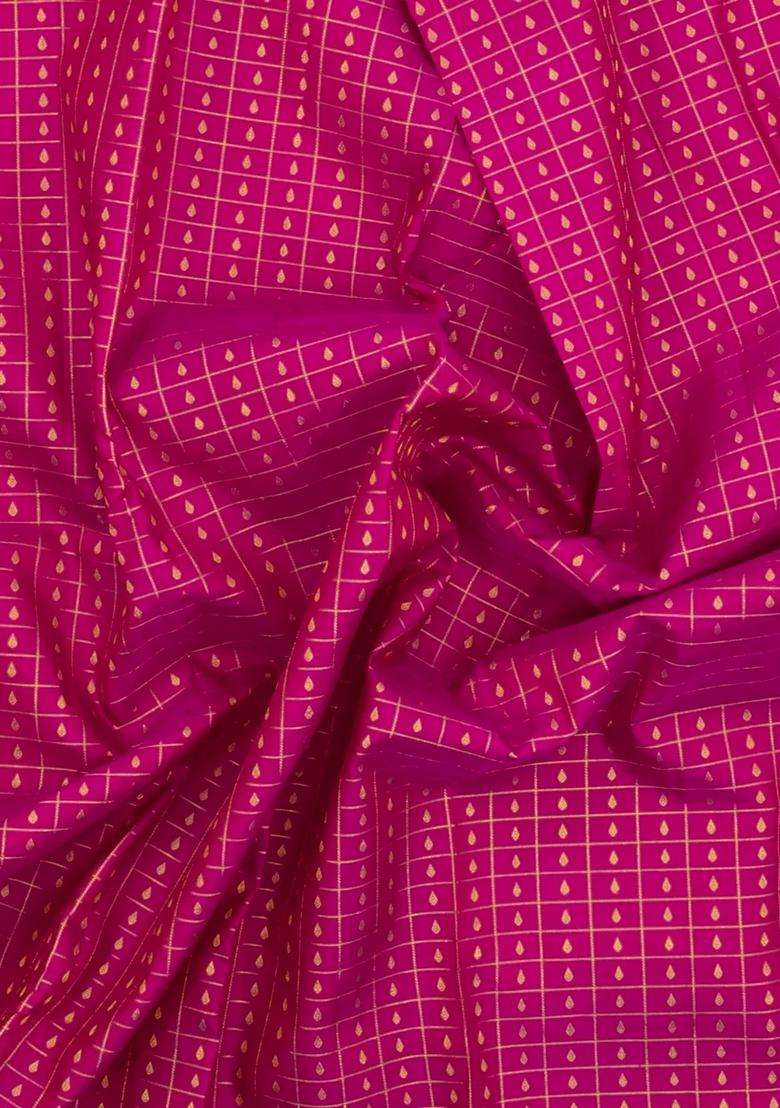 Pink Handloom Kanchipuram Silk Saree With Zari Checks Buttas With Buttas And Brocade Design For Women - Indya
