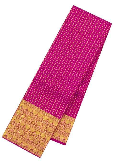 Pink Handloom Kanchipuram Silk Saree With Zari Checks Buttas With Buttas And Brocade Design For Women