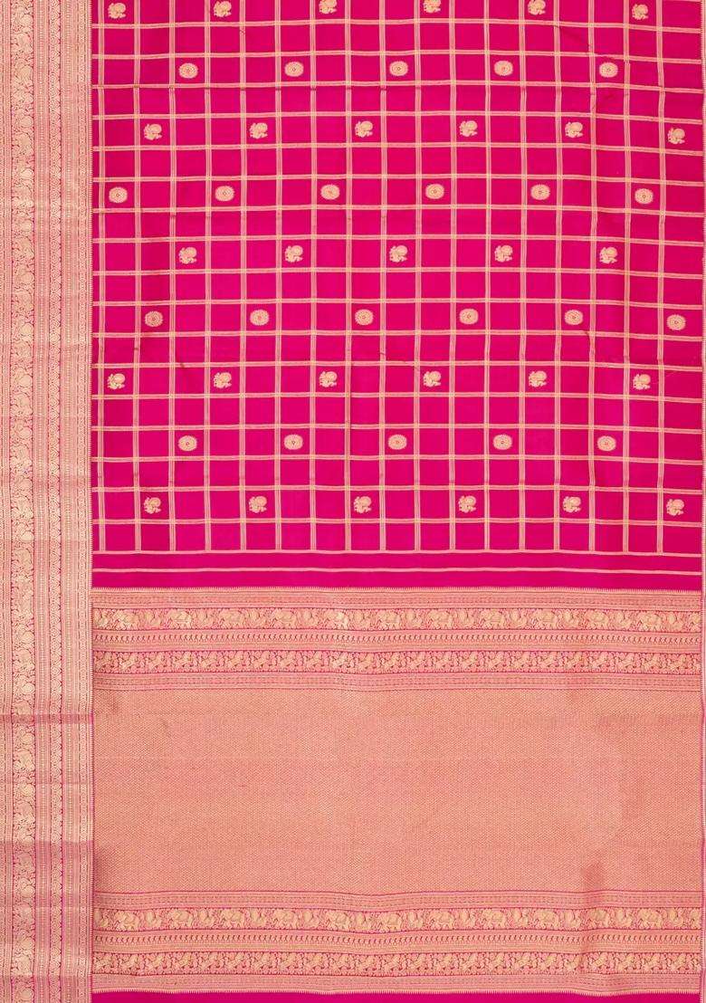 Pink Handloom Kanchipuram Silk Saree With Zari Checks Buttas With Buttas And Brocade Design For Women - Indya