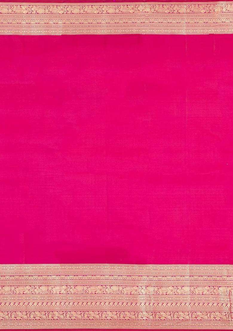 Pink Handloom Kanchipuram Silk Saree With Zari Checks Buttas With Buttas And Brocade Design For Women - Indya