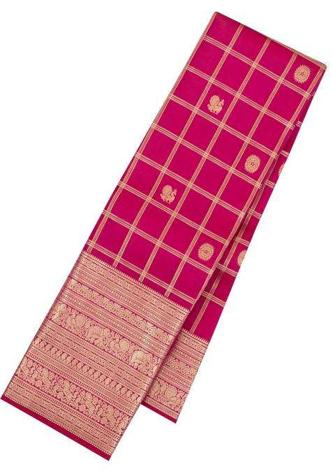 Pink Handloom Kanchipuram Silk Saree With Zari Checks Buttas With Buttas And Brocade Design For Women