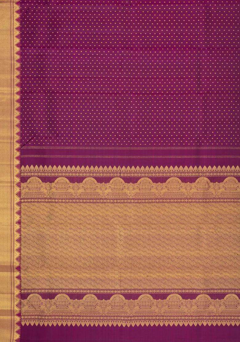 Dark Magenta Handloom Kanchipuram Silk Saree With Zari Motifs With Buttas And Brocade Design For Women - Indya