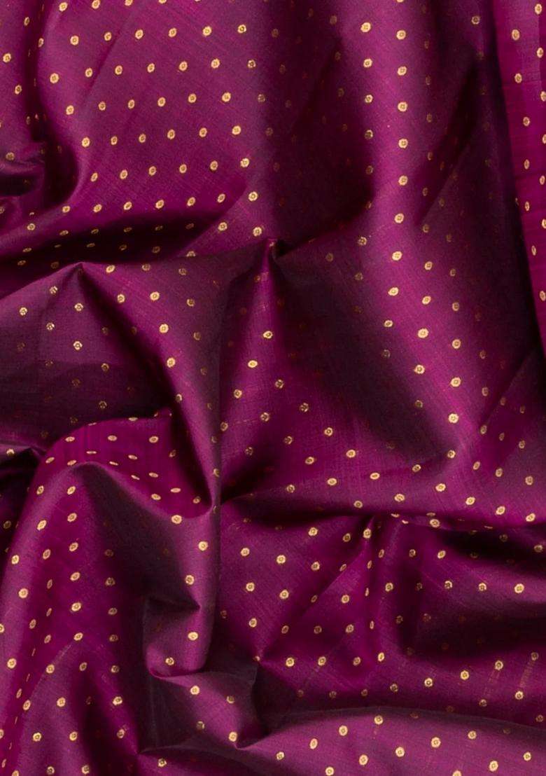 Dark Magenta Handloom Kanchipuram Silk Saree With Zari Motifs With Buttas And Brocade Design For Women - Indya