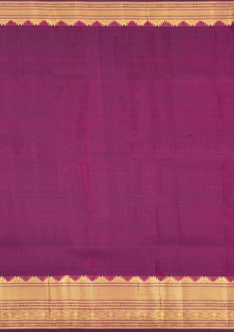 Dark Magenta Handloom Kanchipuram Silk Saree With Zari Motifs With Buttas And Brocade Design For Women - Indya