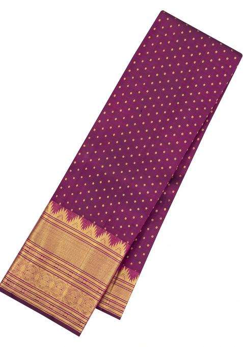 Dark Magenta Handloom Kanchipuram Silk Saree With Zari Motifs With Buttas And Brocade Design For Women