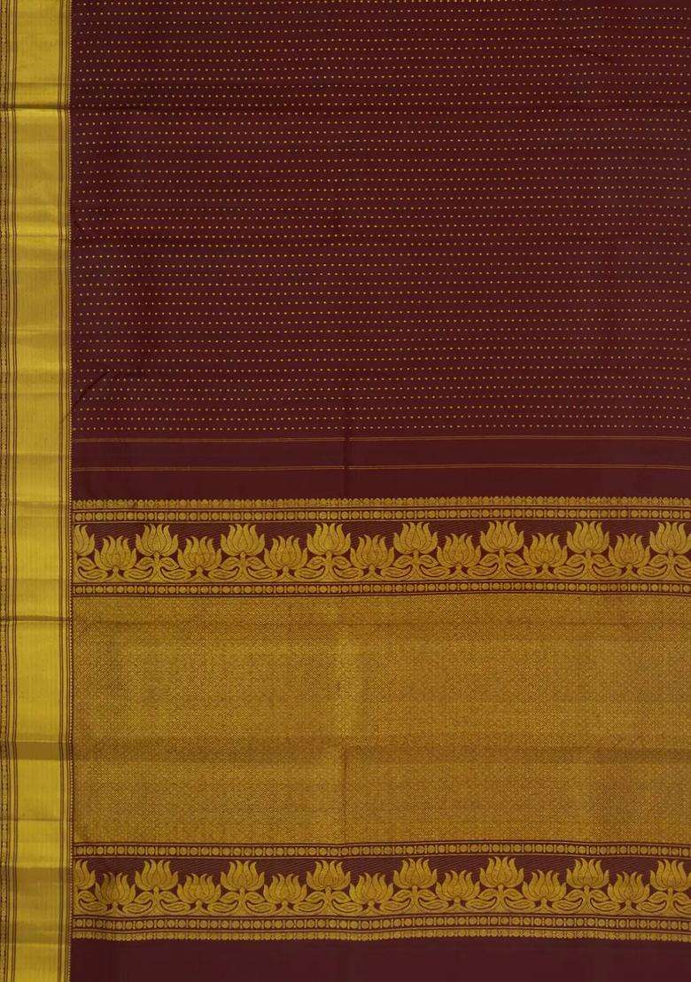 Dark Brown Handloom Kanchipuram Silk Saree With Zari Motifs With Buttas And Brocade Design For Women - Indya