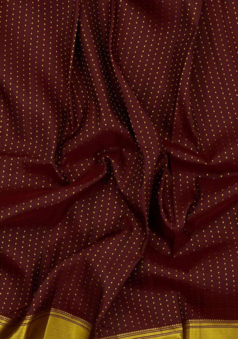 Dark Brown Handloom Kanchipuram Silk Saree With Zari Motifs With Buttas And Brocade Design For Women - Indya