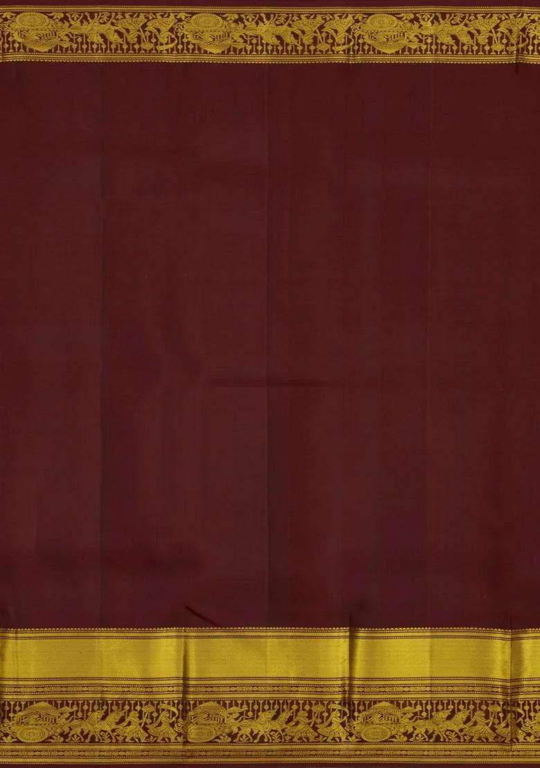 Dark Brown Handloom Kanchipuram Silk Saree With Zari Motifs With Buttas And Brocade Design For Women - Indya