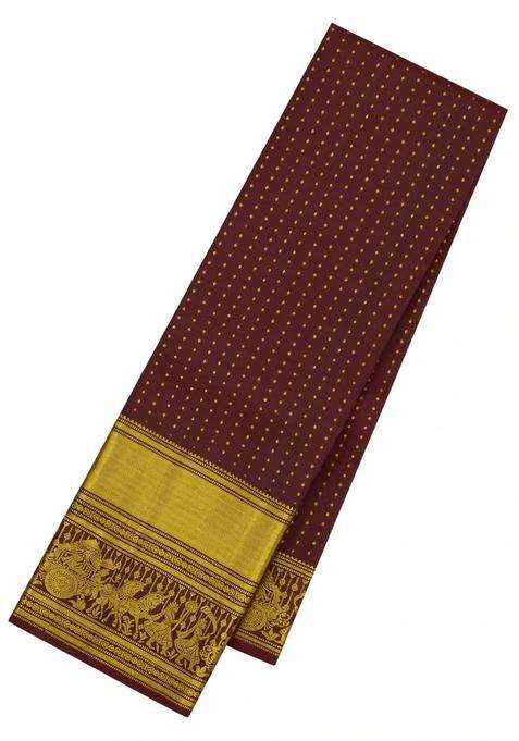 Dark Brown Handloom Kanchipuram Silk Saree With Zari Motifs With Buttas And Brocade Design For Women
