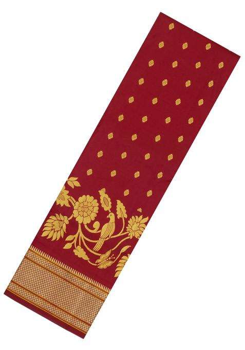 Maroon Handloom Paithani Silk Saree With Floral Zari Motifs Meena Pallu With Buttas And Brocade Design For Women