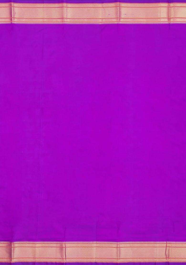 Purple Handloom Paithani Silk Saree With Floral Zari Motifs Meena Pallu With Buttas And Brocade Design For Women - Indya