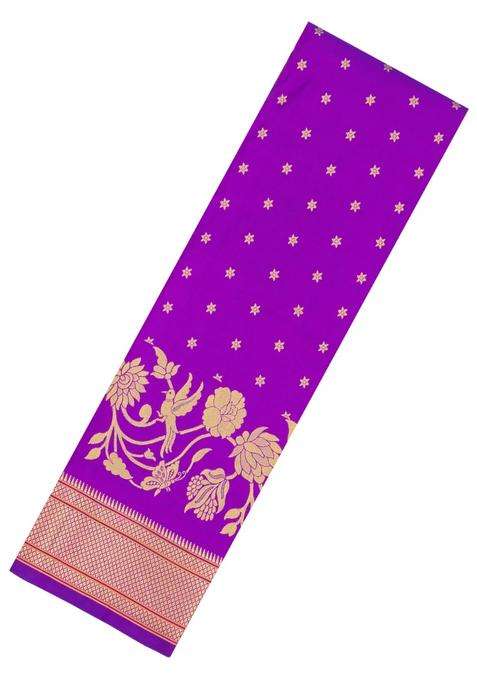 Purple Handloom Paithani Silk Saree With Floral Zari Motifs Meena Pallu With Buttas And Brocade Design For Women