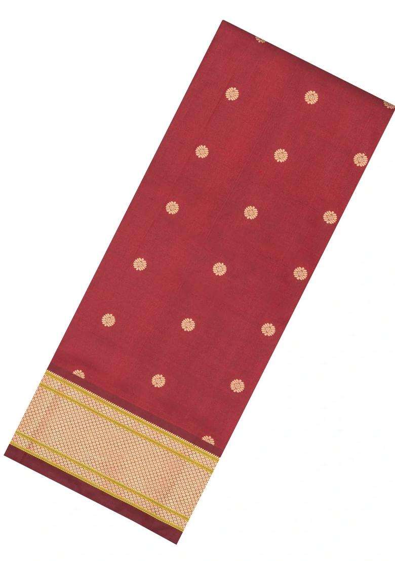 Maroon Handloom Paithani Silk Saree With Meena Buttas With Buttas And Brocade Design For Women - Indya