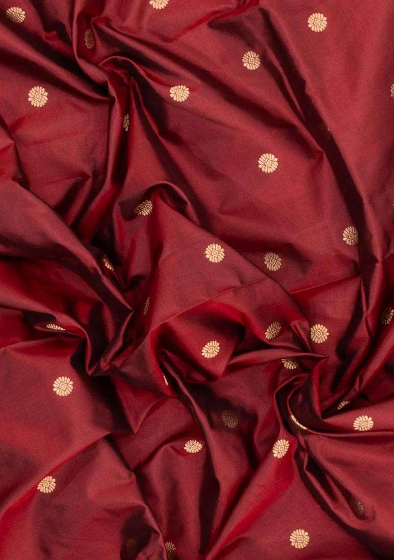 Maroon Handloom Paithani Silk Saree With Meena Buttas With Buttas And Brocade Design For Women - Indya