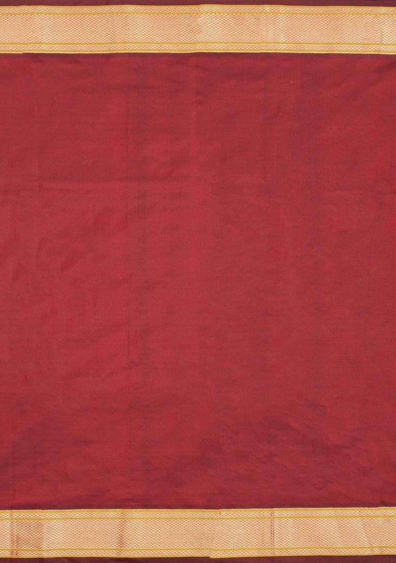 Maroon Handloom Paithani Silk Saree With Meena Buttas With Buttas And Brocade Design For Women - Indya