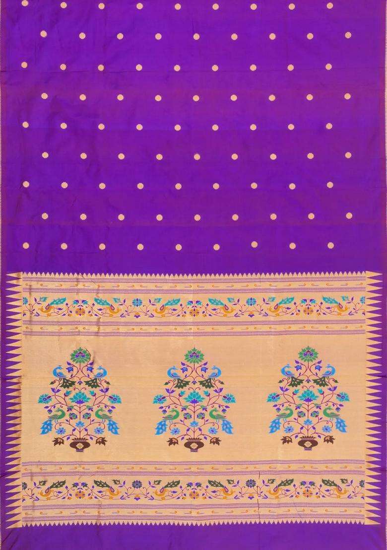 Purple Handloom Paithani Silk Saree With Meena Buttas With Buttas And Brocade Design For Women - Indya