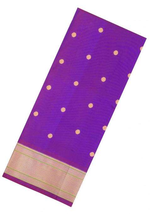 Purple Handloom Paithani Silk Saree With Meena Buttas With Buttas And Brocade Design For Women
