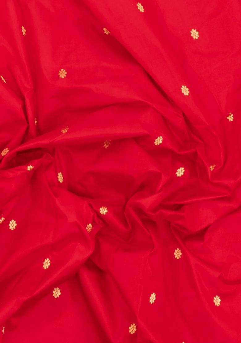 Red Handloom Paithani Silk Saree With Meena Buttas With Buttas And Brocade Design For Women - Indya