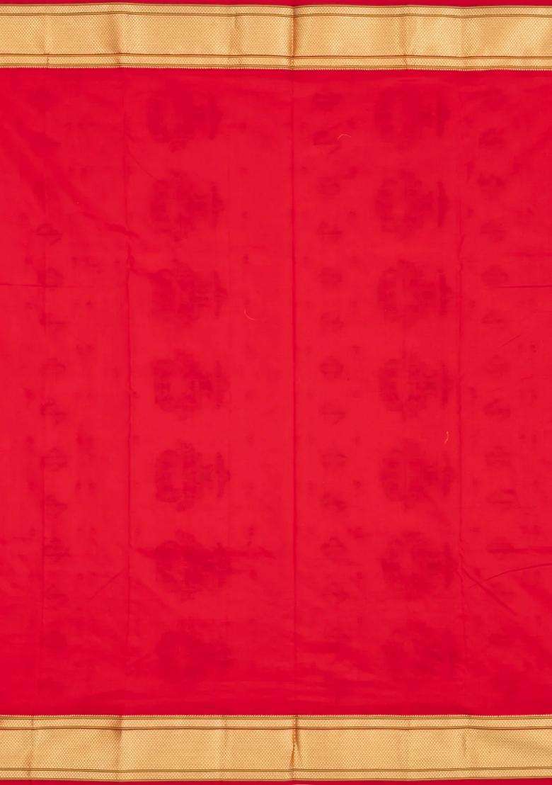 Red Handloom Paithani Silk Saree With Meena Buttas With Buttas And Brocade Design For Women - Indya