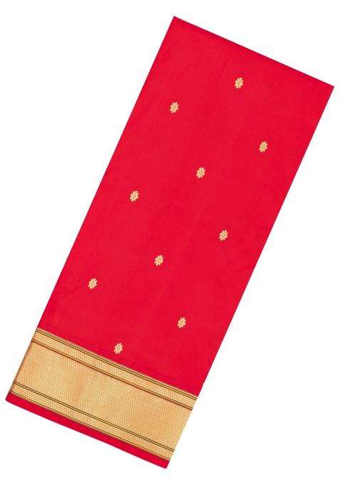 Red Handloom Paithani Silk Saree With Meena Buttas With Buttas And Brocade Design For Women