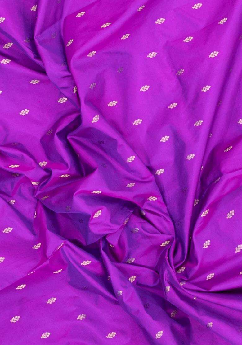 Purple Handloom Paithani Silk Saree With Meena Border Pallu With Buttas And Brocade Design For Women - Indya