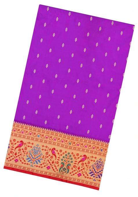 Purple Handloom Paithani Silk Saree With Meena Border Pallu With Buttas And Brocade Design For Women