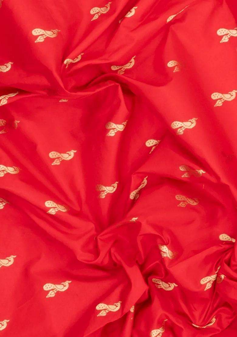 Red Handloom Paithani Silk Saree With Meena Border Pallu With Buttas And Brocade Design For Women - Indya