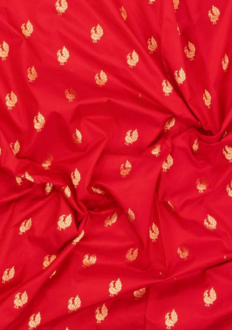 Red Handloom Paithani Silk Saree With Meena Border Pallu With Buttas And Brocade Design For Women - Indya