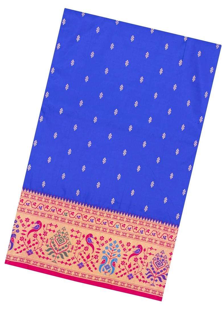 Purple Handloom Paithani Silk Saree With Meena Border Pallu With Buttas And Brocade Design For Women - Indya