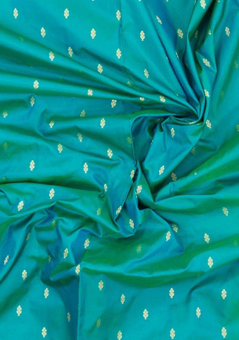 Aquamarine Handloom Paithani Silk Saree With Meena Border Pallu With Buttas And Brocade Design For Women - Indya