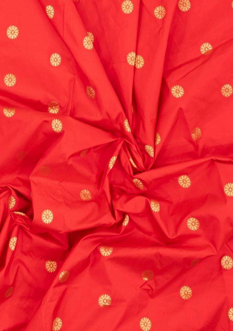 Red Handloom Paithani Silk Saree With Meena Border Pallu With Buttas And Brocade Design For Women - Indya