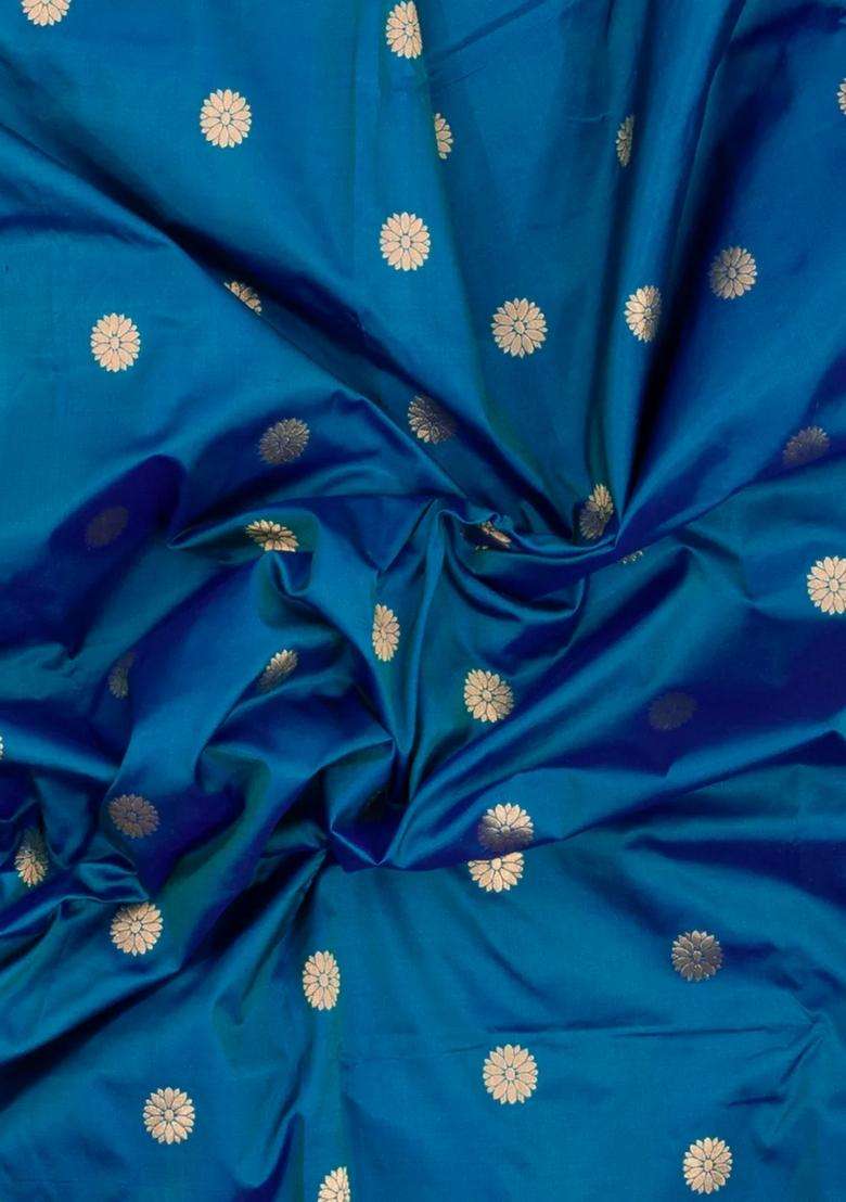 Blue Handloom Paithani Silk Saree With Meena Border Pallu With Buttas And Brocade Design For Women - Indya