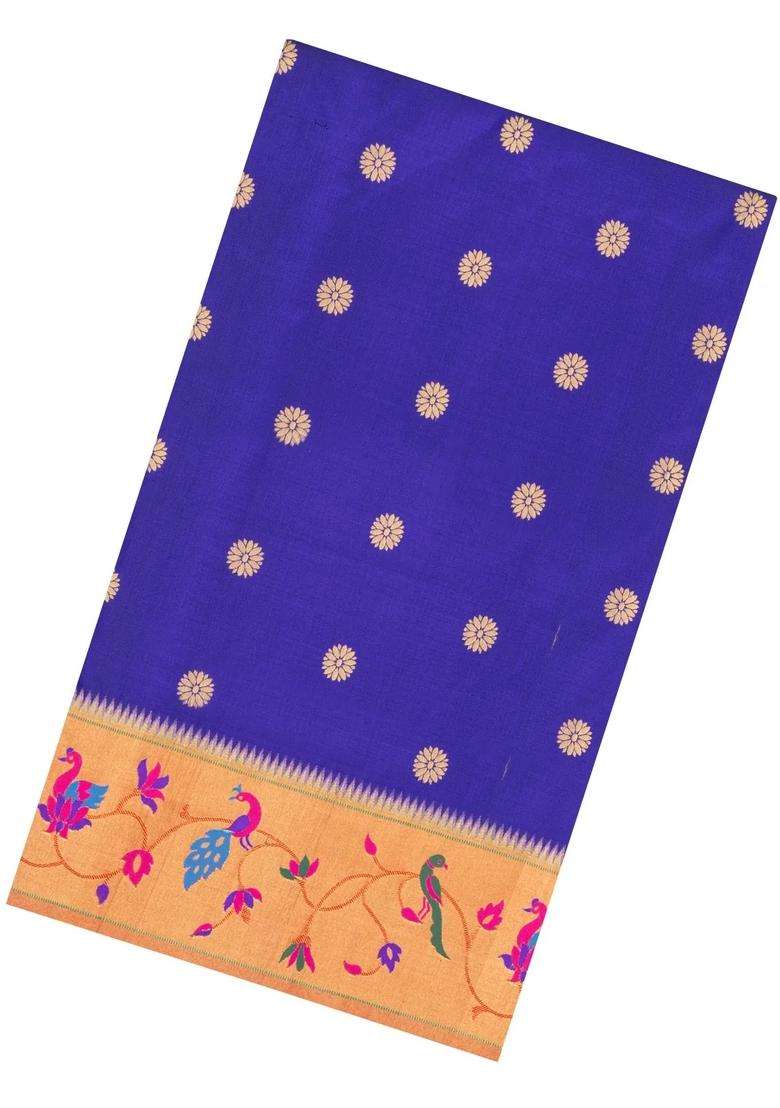 Violet Handloom Paithani Silk Saree With Meena Border Pallu With Buttas And Brocade Design For Women - Indya