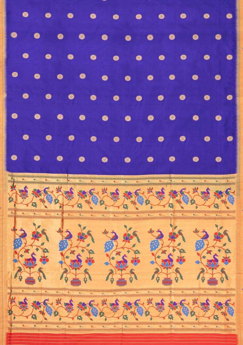 Violet Handloom Paithani Silk Saree With Meena Border Pallu With Buttas And Brocade Design For Women - Indya