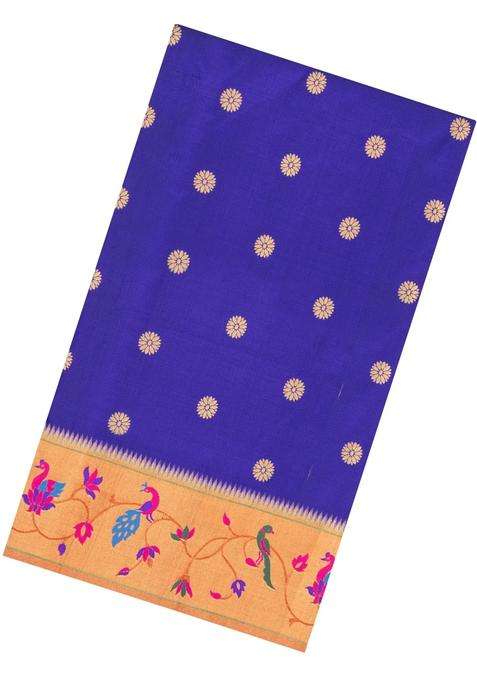 Violet Handloom Paithani Silk Saree With Meena Border Pallu With Buttas And Brocade Design For Women
