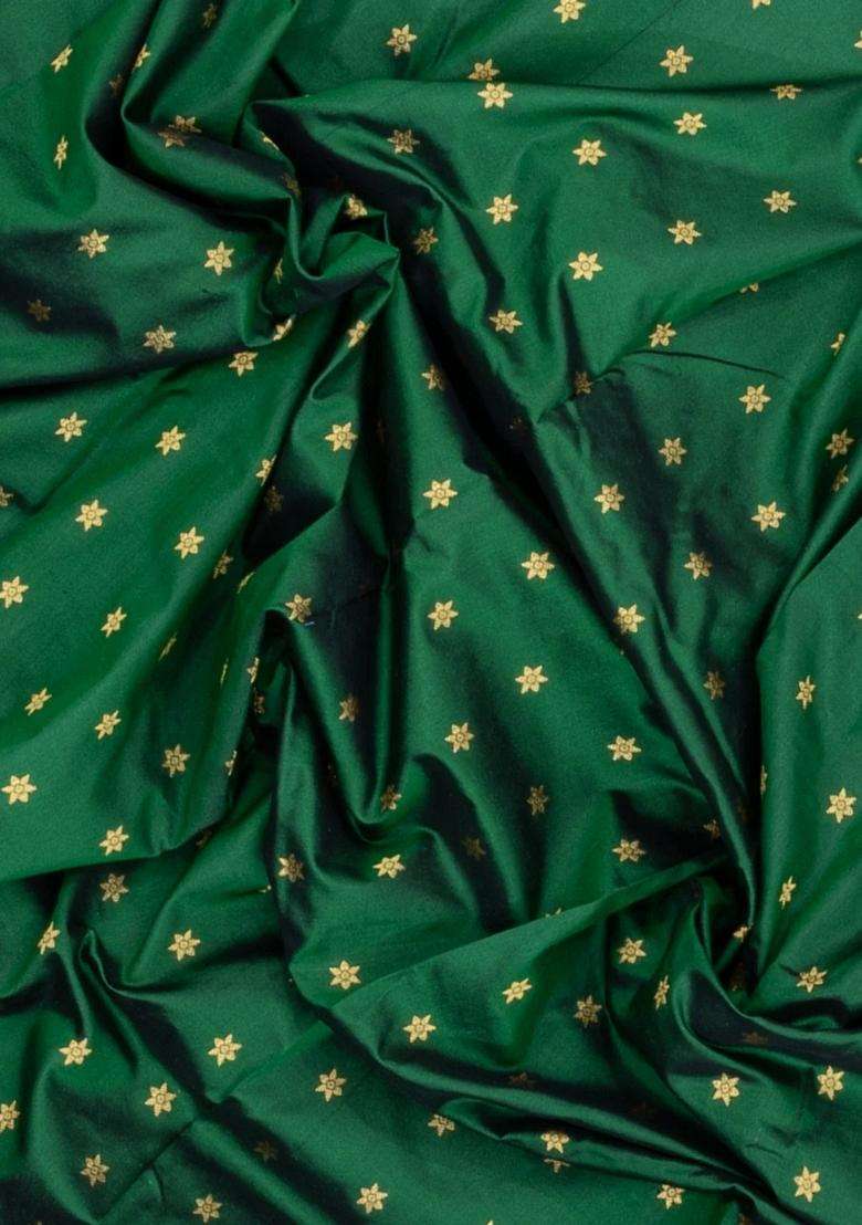 Green Handloom Paithani Silk Saree With Floral Zari Motifs Meena Pallu With Buttas And Brocade Design For Women - Indya