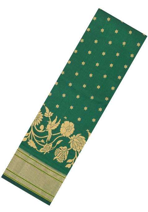 Green Handloom Paithani Silk Saree With Floral Zari Motifs Meena Pallu With Buttas And Brocade Design For Women