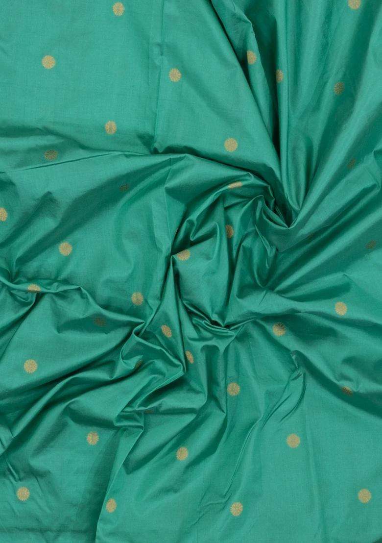 Aquamarine Handloom Paithani Silk Saree With Floral Zari Motifs Meena Pallu With Buttas And Brocade Design For Women - Indya
