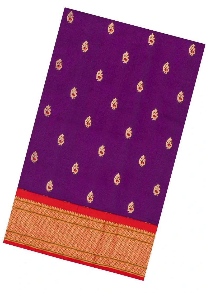 Purple Paithani Silk Saree With Meena Butta Contrast Pallu With Buttas And Brocade Design For Women - Indya
