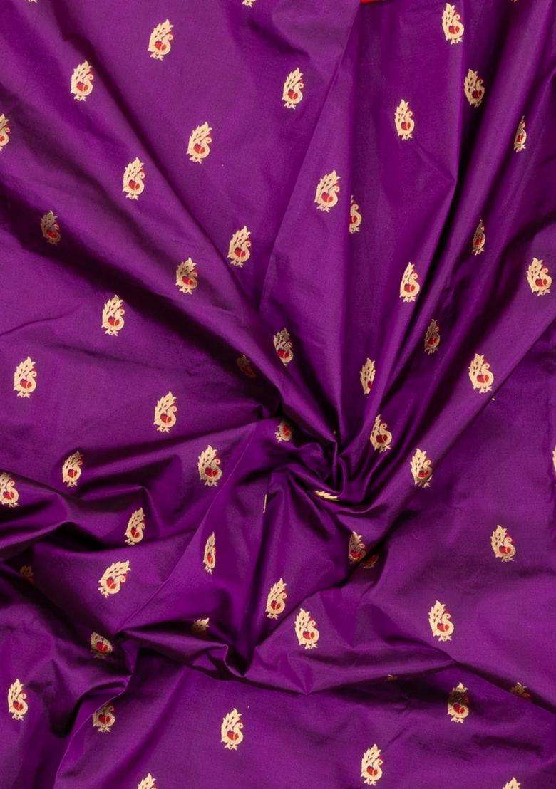 Purple Paithani Silk Saree With Meena Butta Contrast Pallu With Buttas And Brocade Design For Women - Indya
