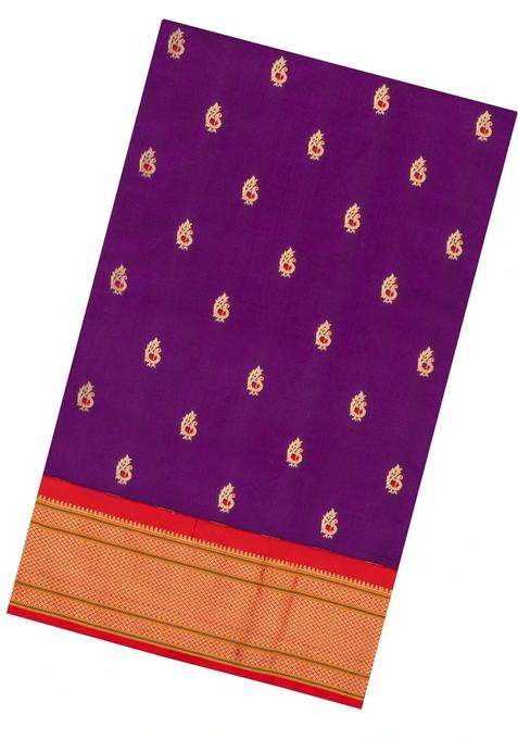 Purple Paithani Silk Saree With Meena Butta Contrast Pallu With Buttas And Brocade Design For Women