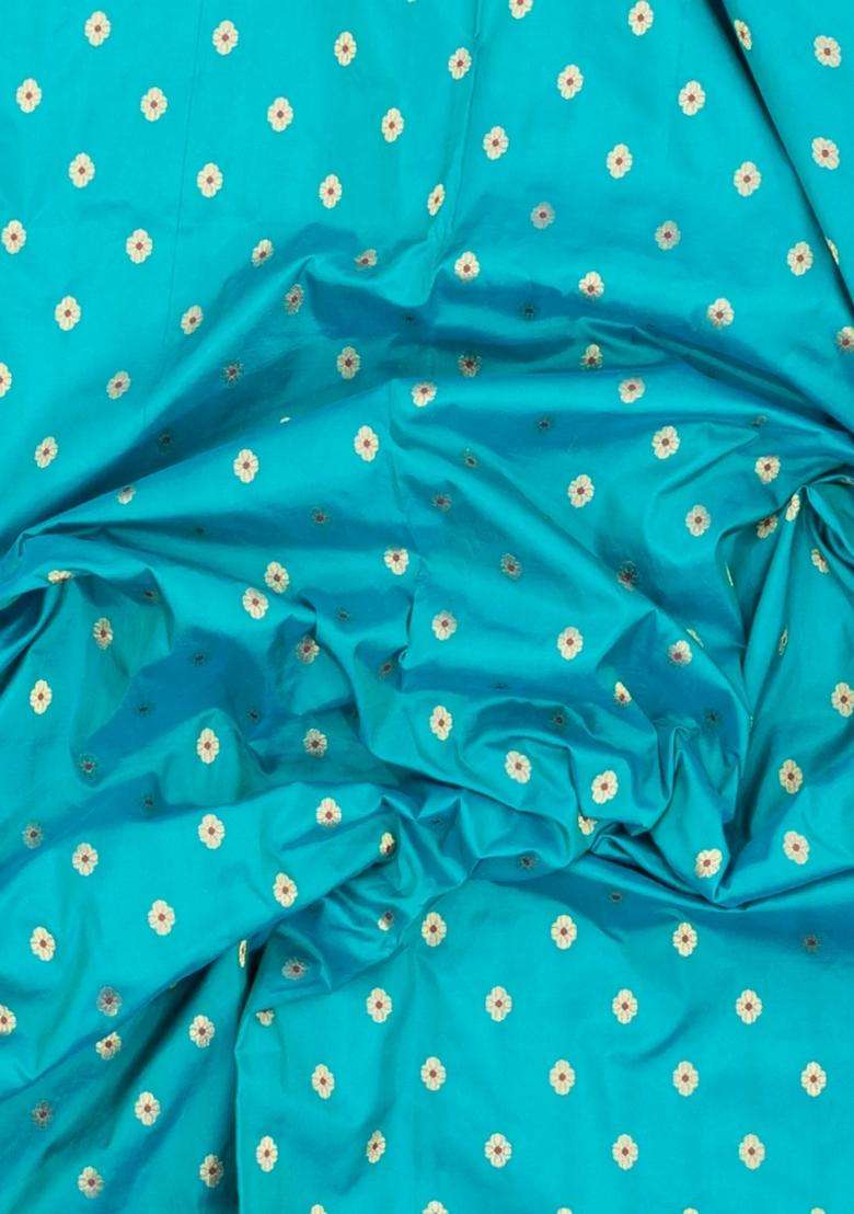 Turquoise Paithani Silk Saree With Meena Butta Contrast Pallu With Buttas And Brocade Design For Women - Indya