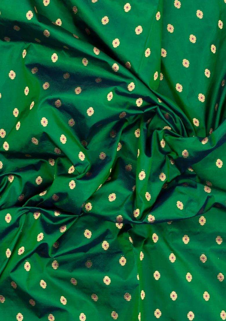 Green Paithani Silk Saree With Meena Butta Contrast Pallu With Buttas And Brocade Design For Women - Indya