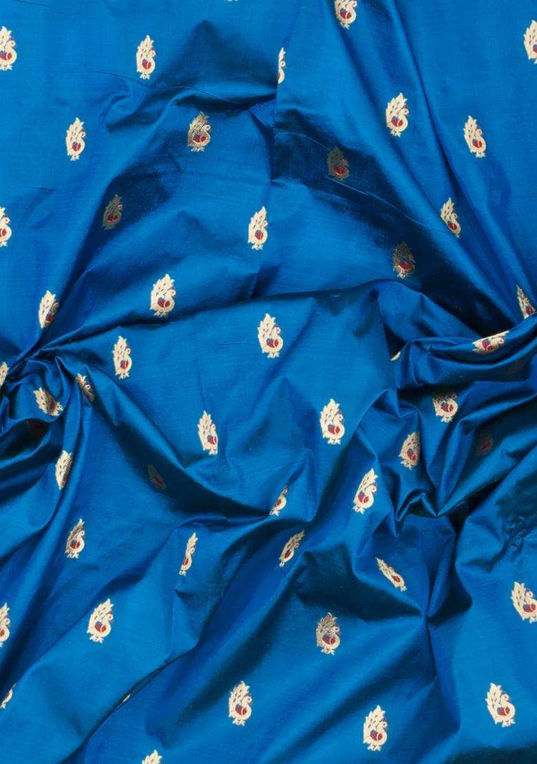Blue Paithani Silk Saree With Meena Butta Contrast Pallu With Buttas And Brocade Design For Women - Indya