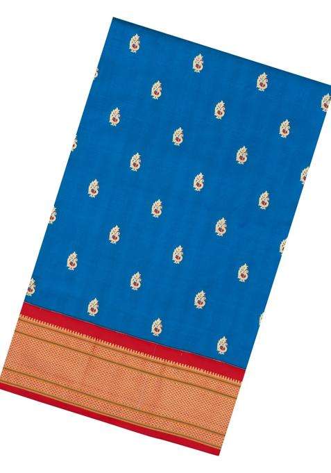 Blue Paithani Silk Saree With Meena Butta Contrast Pallu With Buttas And Brocade Design For Women