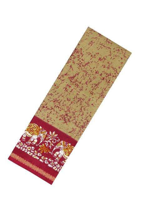 Beige Printed Synthetic Dupion Art Silk Saree With Contrast Border For Women